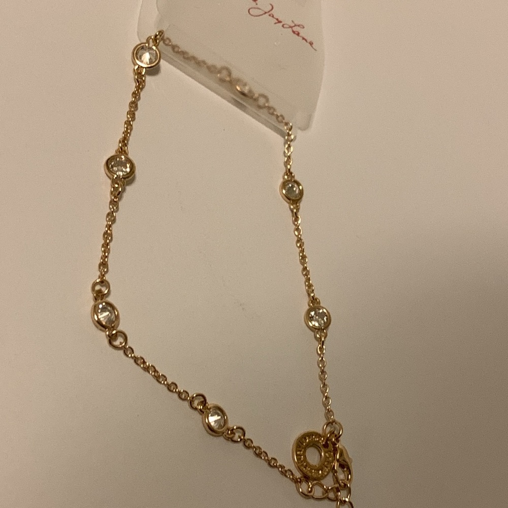 Kenneth Jay Lane CZ Gold Plated & Crystal Anklet with Organza Pouch - Picture 6 of 9